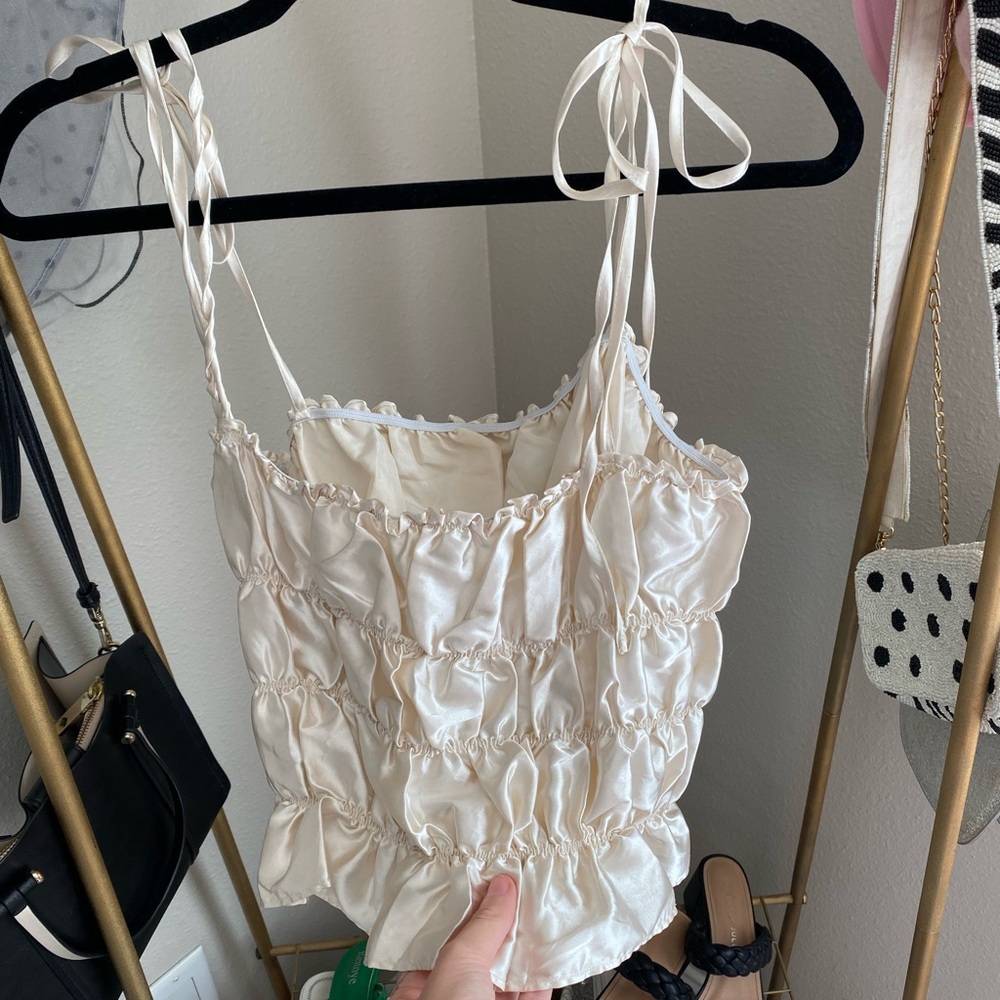 Cream Silk Ruffle Top - Picture 2 of 2